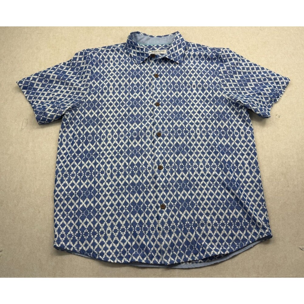 Tommy Bahama Mojito Bay Shirt Mens L Blue White Geometric Camp Button Up